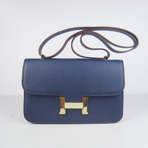 7A Hermes Constance Togo Leather Single Bag Dark Blue Gold Hardware H020